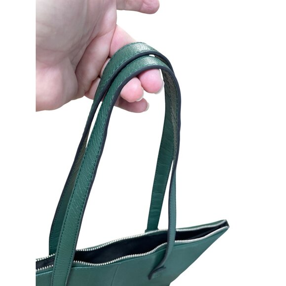 Tahari Womans Green Pebbled Leather Tote HandBag Silver Charm SKU 9355 - Picture 6 of 16